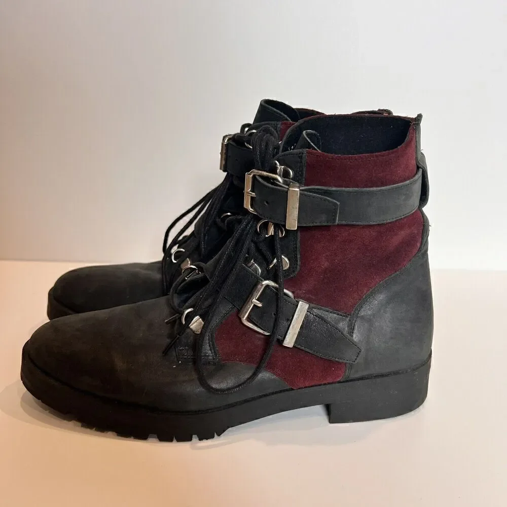 Free People Leather Combat Hiker Boot Size EU 41/US 10 LaceUp Buckle